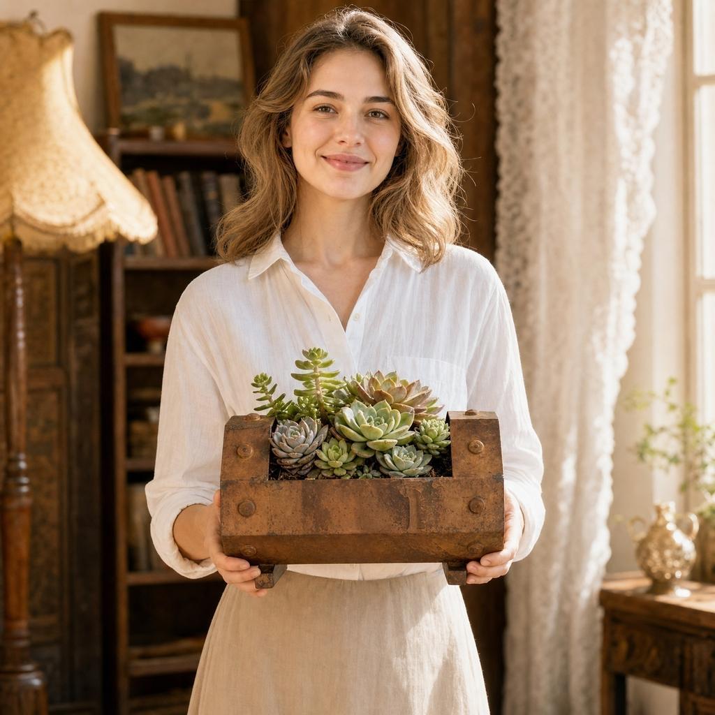 Vintage Style Indoor Outdoor Succulent Planter Tank Shape Metal Container Rustic Decorative Flower Pot for Home Garden Patio