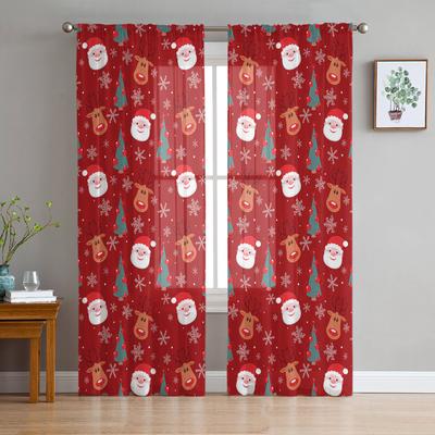 Christmas Reindeer Santa Modern Tulle Curtains For Living Room Bedroom Home Kitchen Window Sheer Curtains