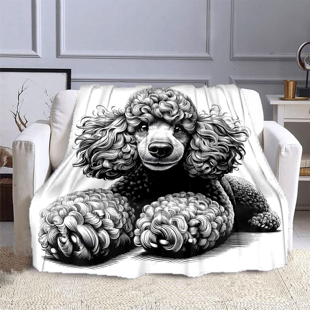 "Poodle Art Design in Monochrome" Patterned flannel blanket perfect for the bedroom living room, sofa, or a little nap