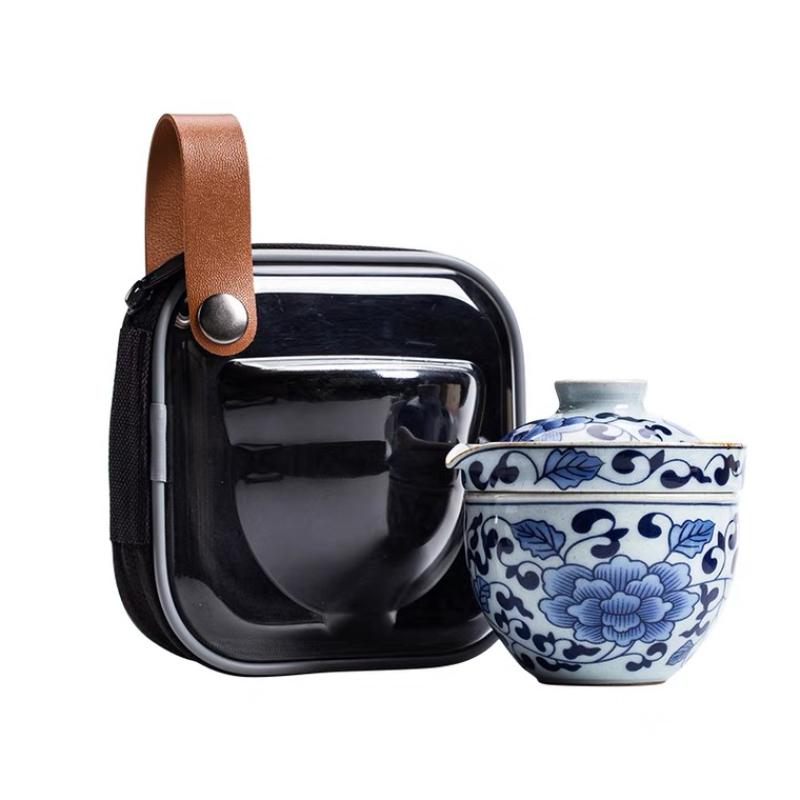 Cyanide Zen Lotus Traveling Tea Set Quick Cup One Pot One Cup Portable Vintage Tangled Lotus Chinese Ceramic Set