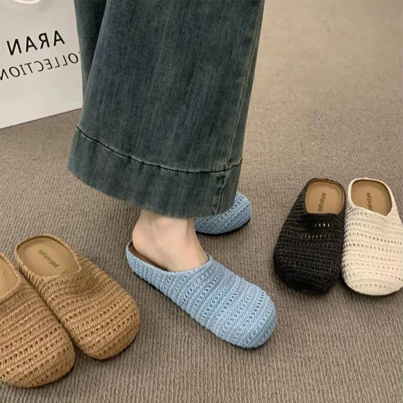 Fashion Women Bohemian Weave Mules Slippers Flats Shoes Hollow Sandals Summer Fashion Beach Shoes Casual Comfort Sandalias Mujer Slides