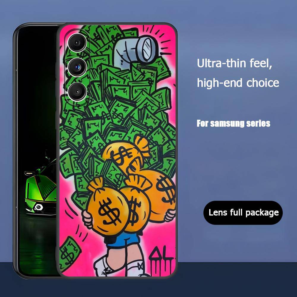 Cartoon Dollar Monopoly Luxury Black Phone Case For Samsung Galaxy S23 S24 S25 Ultra S22 Plus S21