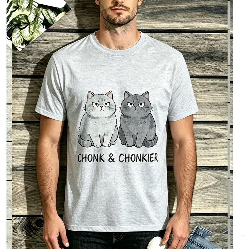 2026 New Unisex Cute Chonky Cat Two Grumpy Cats Graphic Short Sleeve TShirt Soft Cotton Vintage Casual Summer Top For Pet Fans