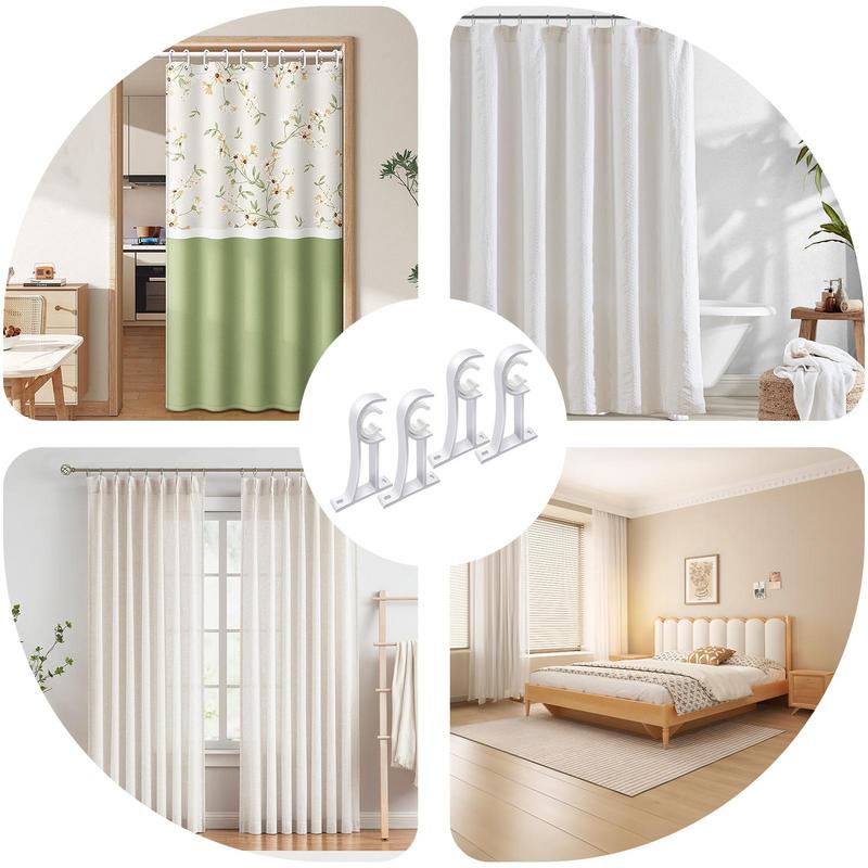 4pcs Curtain Rods Bracket Hanger Hook Rod Support Clamp Crossbar Fixing Clip Wall Hooks Organizer Rails Rack Home Storage