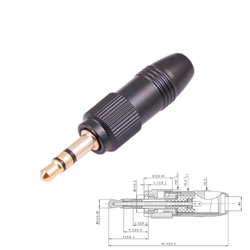 Connecteur Audio à Blocage par Vis Stéréo 3,5 mm 1/8" Noir pour Adaptateur de Prise de Rechange de Microphone Sennheiser