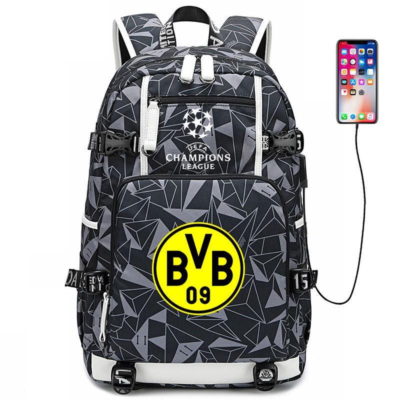 Fußball Rucksack Herren Damen - Dortmund Manchester City Liverpool FC Fan Sporttasche Mit USB-Anschluss