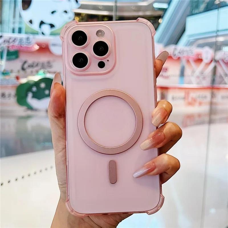 Airbag Soft Silicone Wireless Charging Shockproof Case For XIAOMI Redmi 15 4G 5G Translucent Magnetic Cover Phone Bumper Shell
