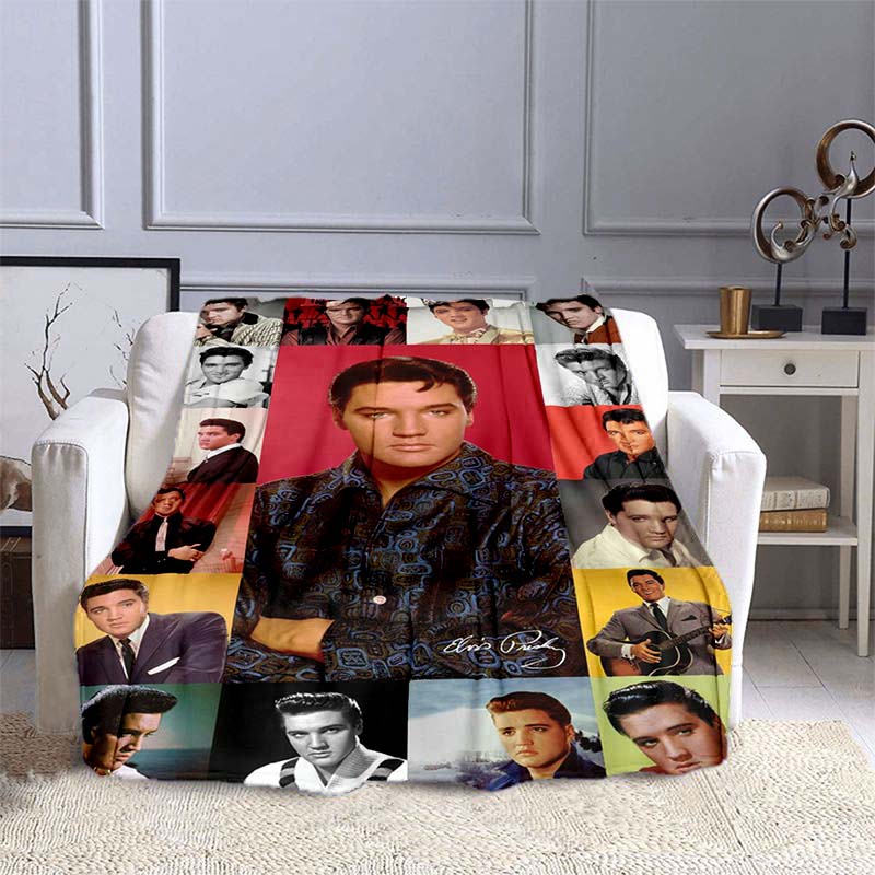 Various Styles of E-Elvis Pattern 3D Printed Rock Singer Sofa Blankets, Suitable for Adult and Children's Bedrooms and Living
