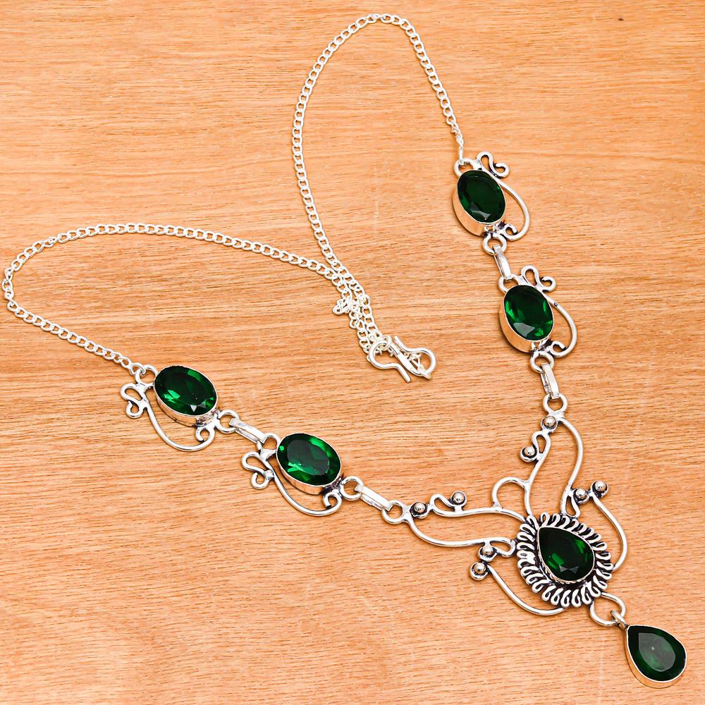 Emerald Quartz Gemstone Ethnic Jewelry Necklace Set 16-18''