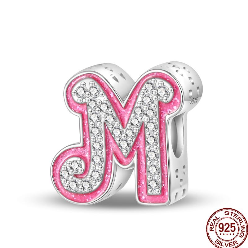 Copper Pink 26 Letters Valentine'S Day Gift Beads Suitable For Pan Original Bracelet Diy Birthday