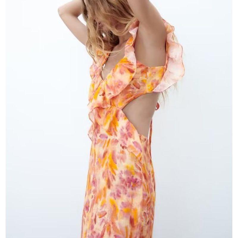 Spring New French Style Evening Dress Backless Design Laminated Decoration Print Midi Dress 2731245