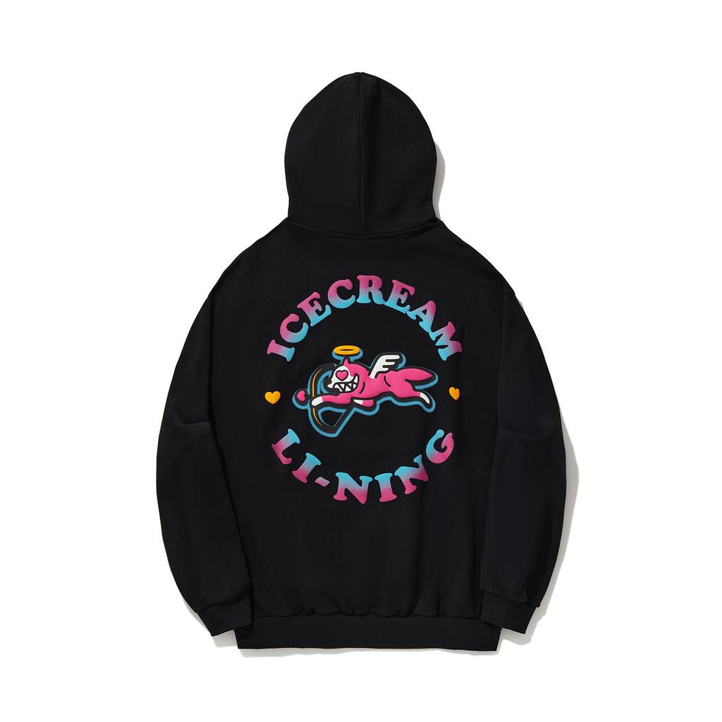 Li Ning X Icecream Collaboration Heartbreaker Series Letter Logo Casual Sports Hoodie Unisex hoodies Black AWDU843-2