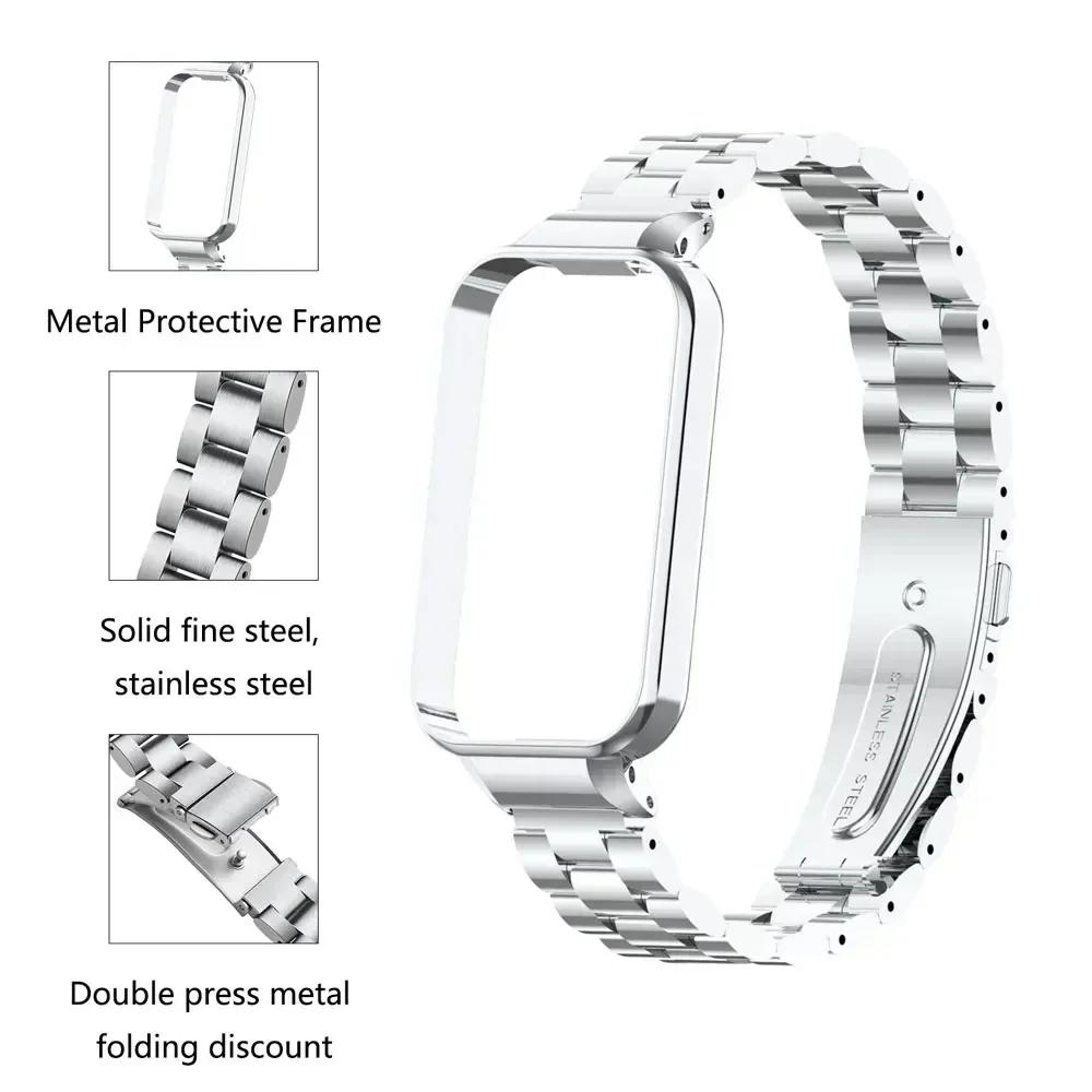Strap for Xiaomi Mi Band 8 Active Bracelet for Redmi Smart Band 2 Stainless Steel Metal Watchband Mi Band 8 Active