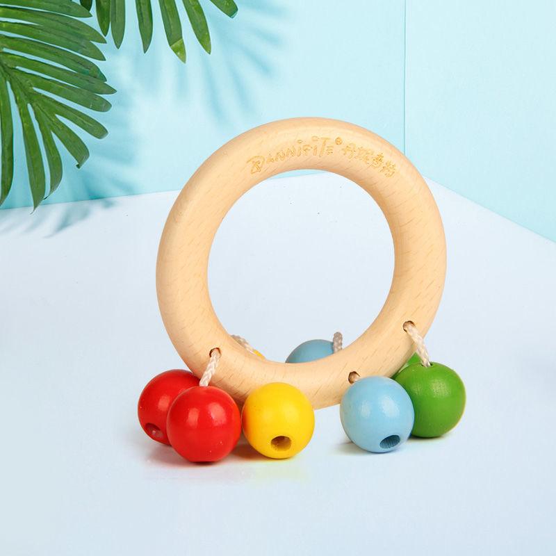 Baby Rattle Toy Baby's Rattle Grasping Wooden Handbell for Baby's Attention Attracting