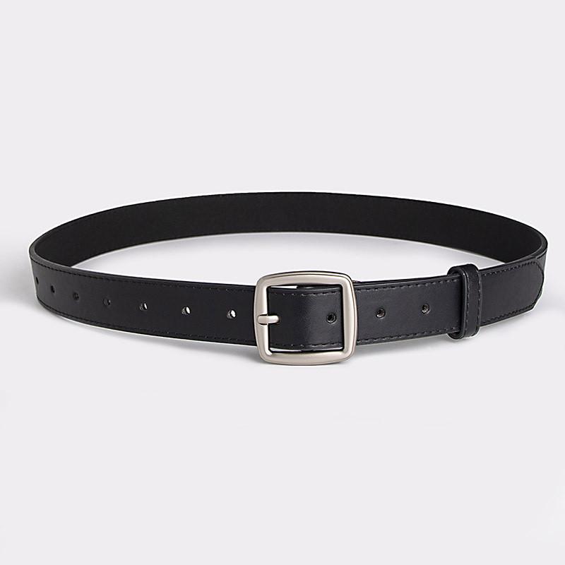 Color Solid Simple Womens Leather Look Belt With Geometric Design Buckle Metal