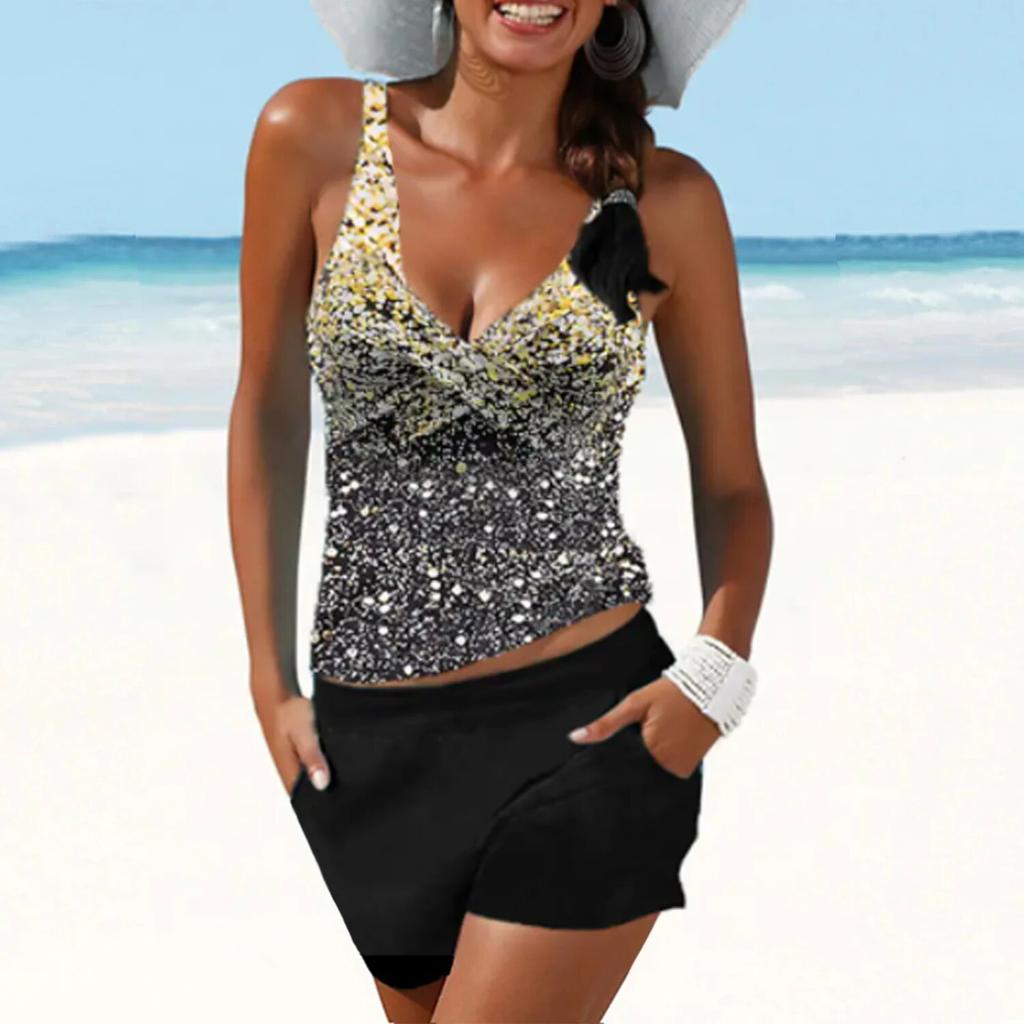 2024 donne a vita alta tankini senza maniche costumi da bagno costume da bagno nuovo design stampa bikini costume da bagno estivo due pezzi monokini