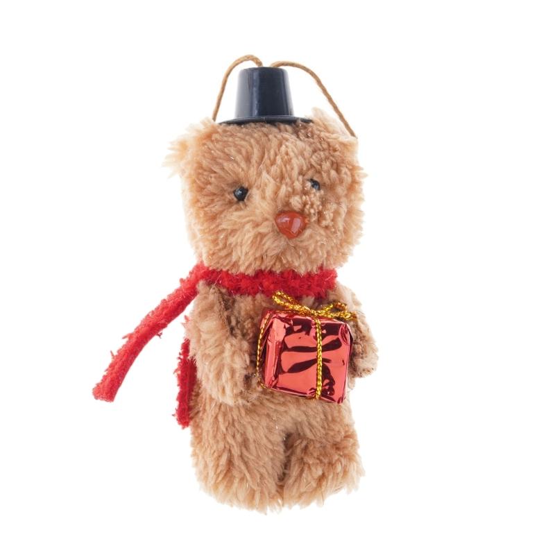 

Small Plush Bear Ornament Holiday Decoration Christmas Themed Hangings for Wall Window Door Stuffed Animal Toy Pendant 1
