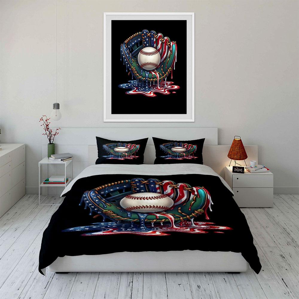 Baseball, glove, flag pattern. Bedding sets Duvet cover sets Duvet covers Pillowcases(1*Duvet Cover 2*Pillowcases without duvet insert)