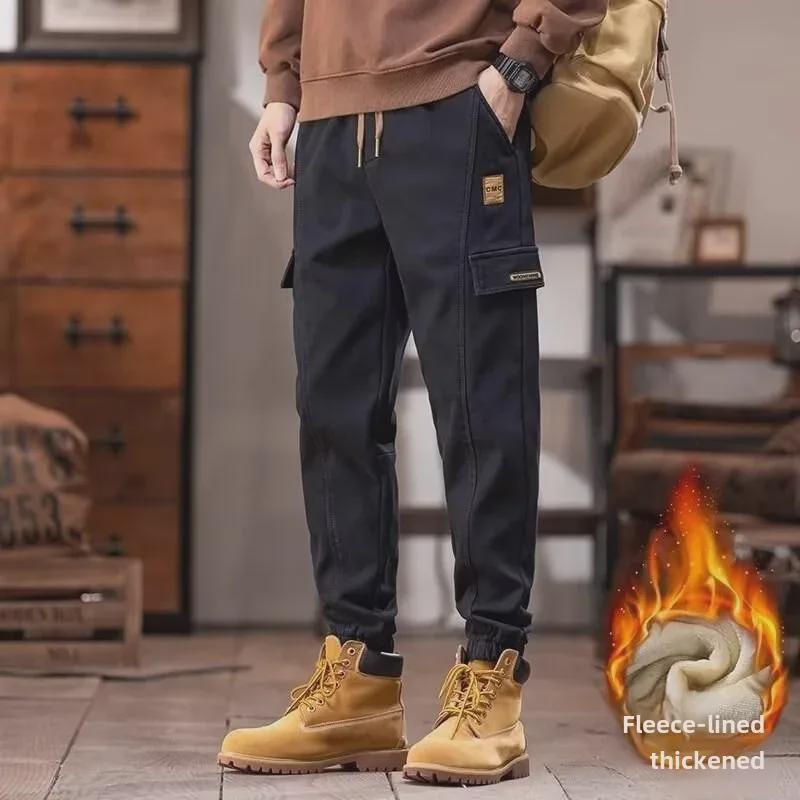 2024 Men's American-Style Plus Velvet Autumn/Winter Overalls: Versatile, Loose, Warm, Casual Pants