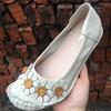 Vintage Flower Moccasins Woman Genuine Leather Ballet Flats Ladies Hollow Slip Women's Luxury Loafer Purple Walking Shoes 42