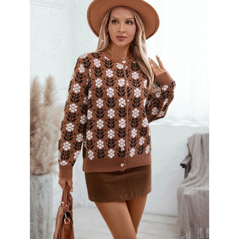 Women's Sweater Fall/winter Amazon Retro Casual Floral Knitted Cardigan