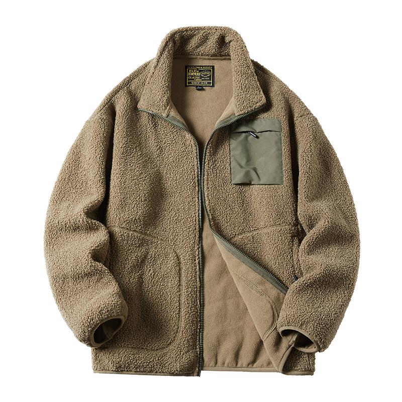 Giacca da uomo in velluto di agnello moda autunno inverno moda giacca in pile da uomo semplice in orsacchiotto solido giacca da uomo allentata casual più velluto addensato