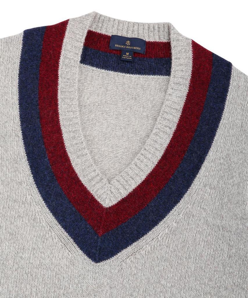BROOKS BROTHERS Wool Blended Tennis V-Neck Sweater (Grey) (Bbwnmf1057Wdw)