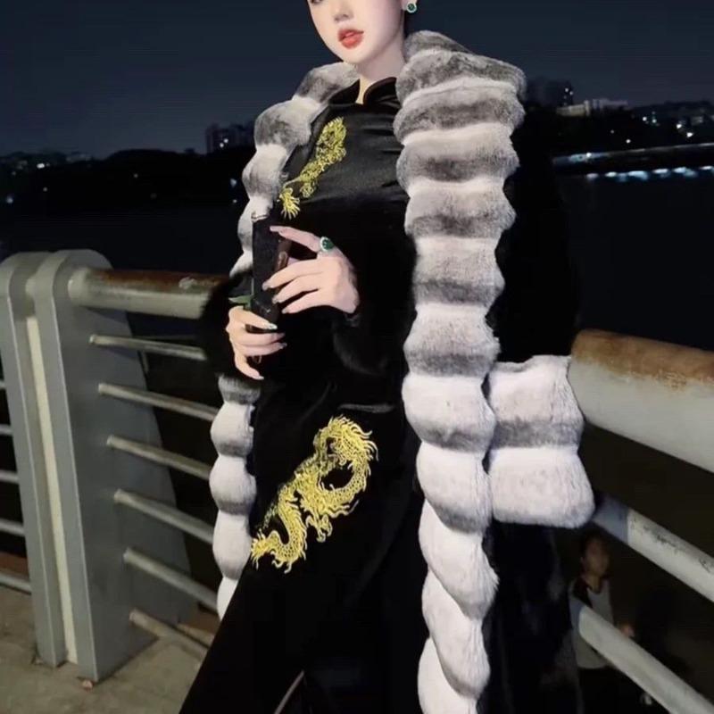 

Зимнее легкое роскошное пальто с длинным лацканом из искусственного меха норки под шиншиллу, темпераментное, новое, модное, в стиле пустоши, меховое L (125-140) catties чёрный