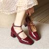 Women's retro thick heeled shoes Mary Janes HighQuality Leather Shoes Women SquareToe Shallow Buckle Strap ladies footwear Mujer