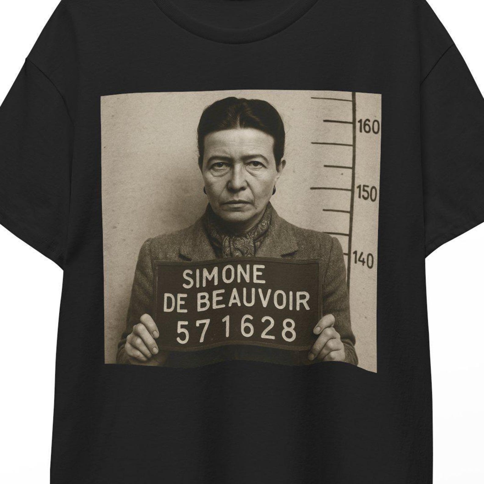 Simone De Beauvoir Mugshot T-Shirt: Funny Feminist Meme Tee L