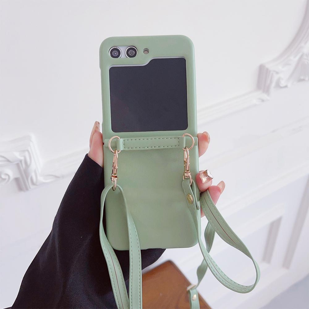 

Противоударный чехол для телефона с ремешком через плечо для Samsung Galaxy Z Flip 5 4 3 Flip5 Flip4 Flip3 5G, кожаный мягкий чехол для предотвращения падения Galaxy Z Flip 3 5G