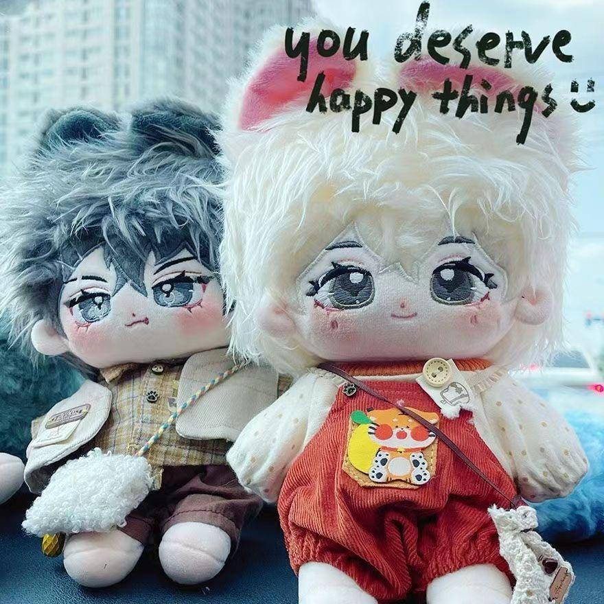 20 cm søt plysj uten attributt Langøret tvilling med dyreører Stor hale Grå hvit pels plysj dukke utstoppet leketøy Perfekt gave