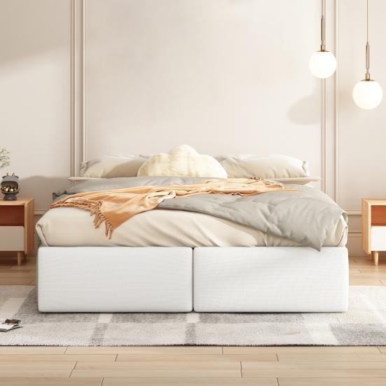 140x200cm Upholstered Bed, Platform Bed, Upholstered Bed Without Headboard, with Hydraulic Storage And 2 Drawers,