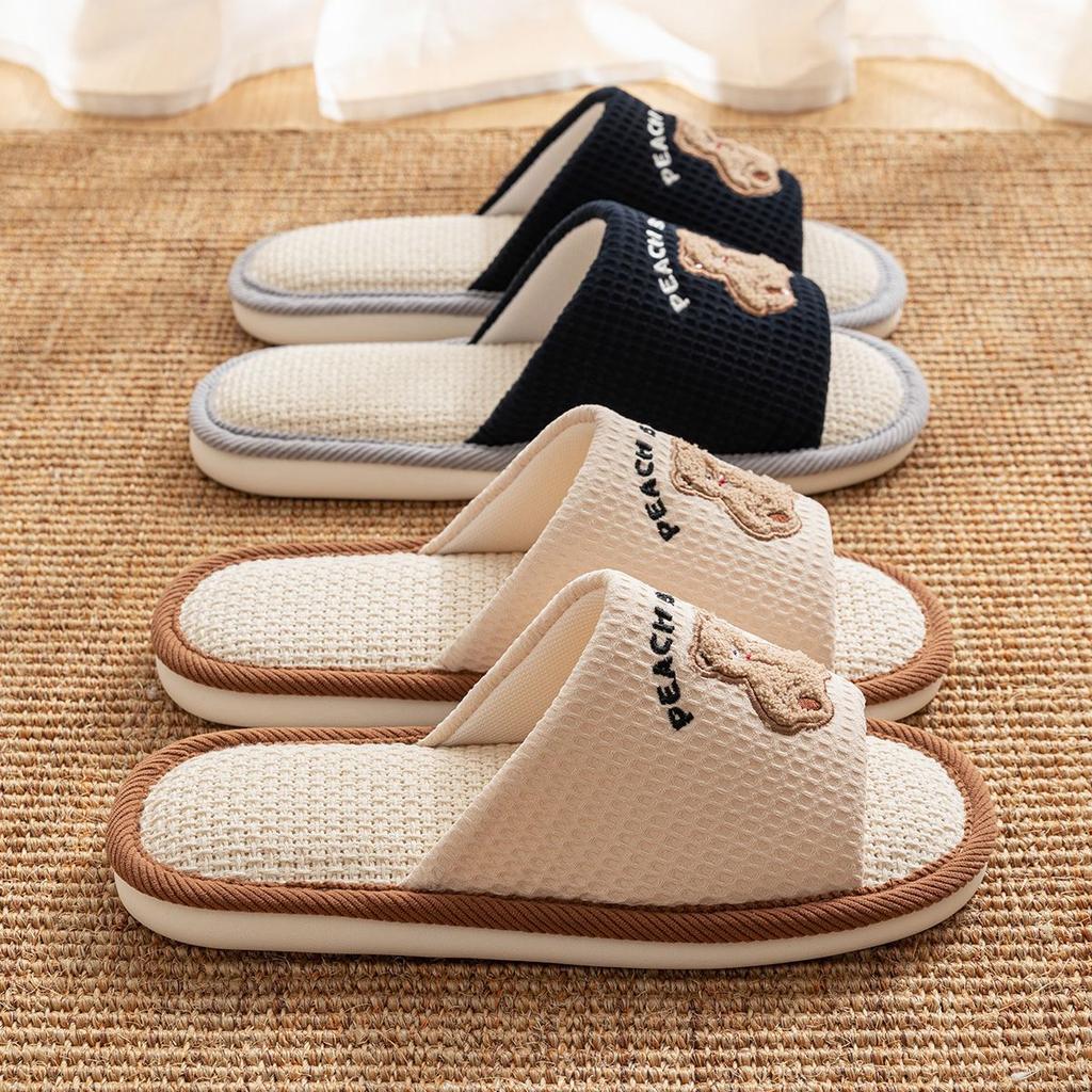 Leinenslipper Damen Frühling und Herbst Vier Jahreszeiten Indoor Haushalt Baumwolle und Leinen Zuhause Rutschfest Sommer Herren Paar