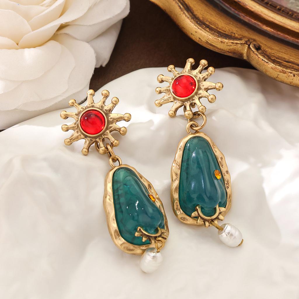 Facial Features Fashionable Nose Devil's Eye Earrings Vintage Flowers Light Luxury Gorgeous Tassel Pearl