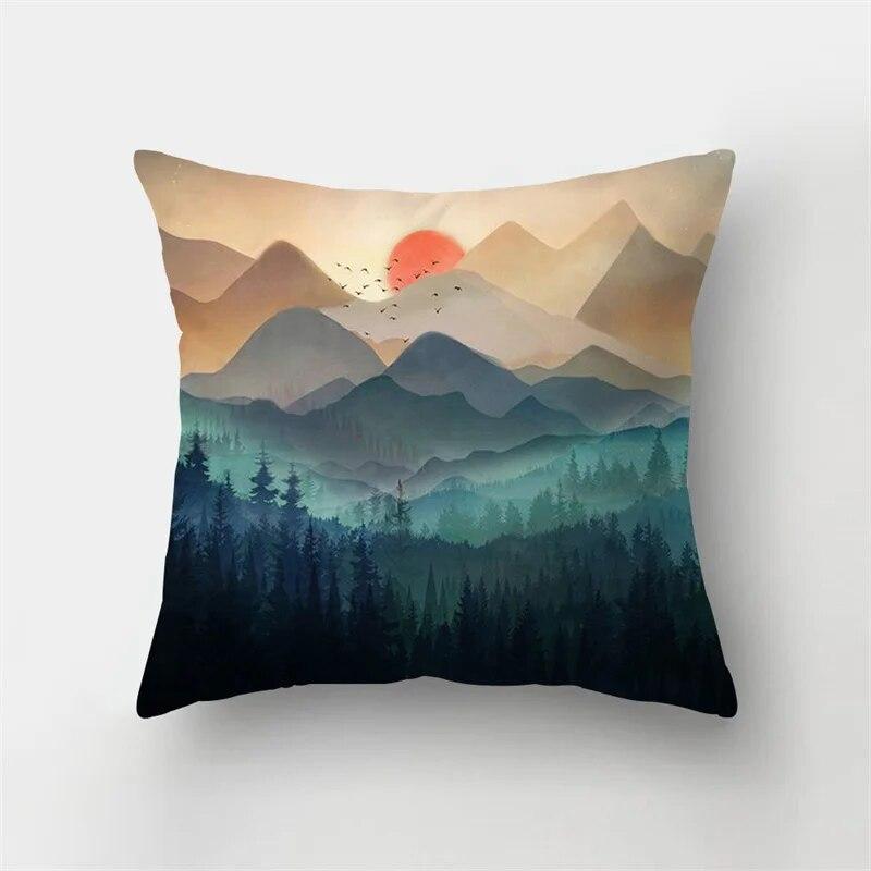Blue Sea Landscape Ink Scenery Print Pattern Cushion Cover Home Living Room Sofa Decorative Pillow Pillow Cover 40X40CM
