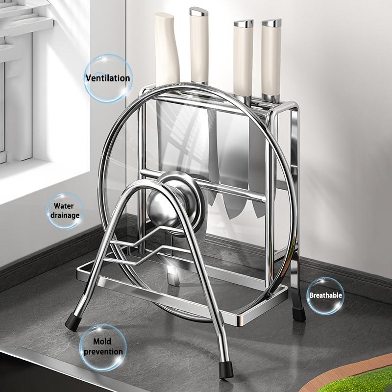 Kitchen Stainless Steel Draining And Chopping Board Rack With Knife Storage