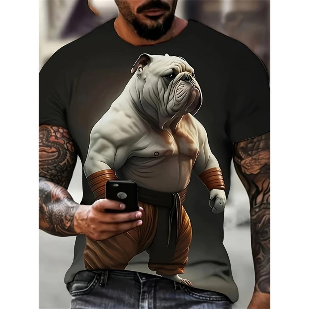 Fun 3D Digital Printed Animal Pattern Men's Street Round Neck Short Sleeved T-shirt