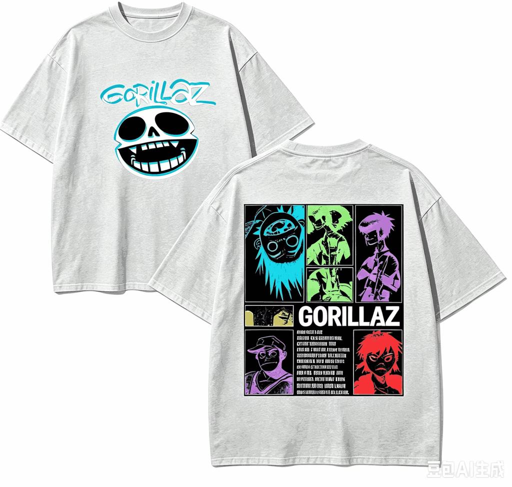 High-quality Unisex Loose Neutral Short Sleeve T-shirt for Gorillaz Fans, Soft Comfortable Harajuku Streetwear Couple Gift