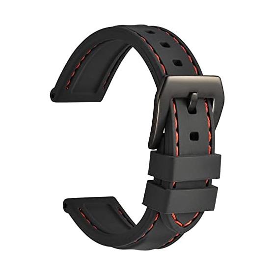 [WOCCI] Watch Strap Silicone Rubber 20mm Thick Completely Waterproof Watch Replacement Strap Rubber Watch Band Black Black Buckle