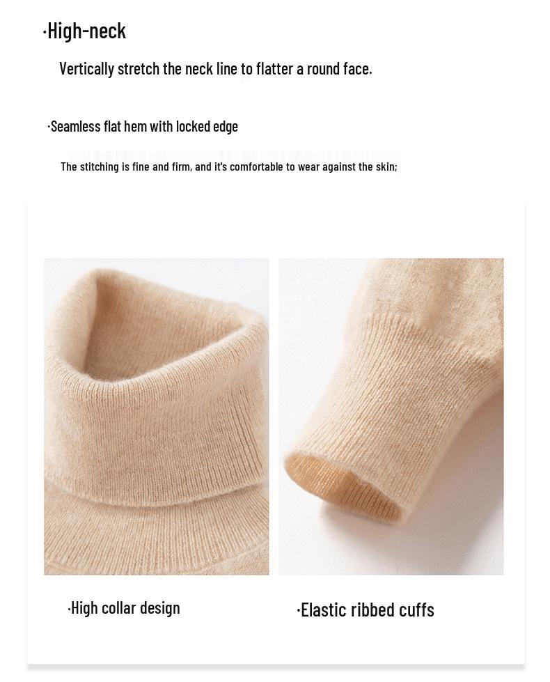 Women's High Neck Cashmere Sweater - Long Sleeve Wool Knit Solid Color Top for Autumn/Winter