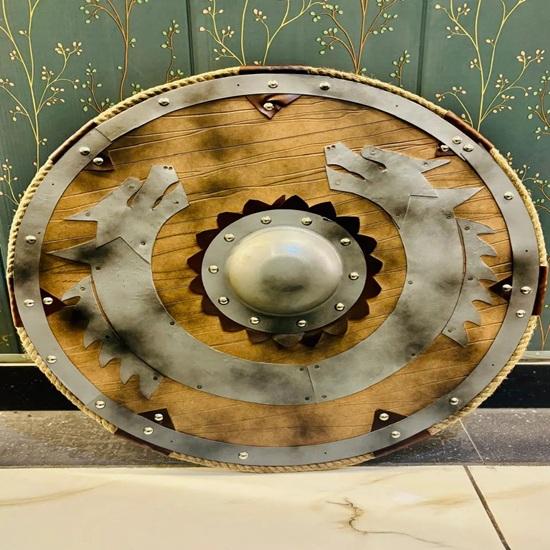 Viking Wolf Shield Handmade Wooden Battle Shield Nordic Wall Decor Home Decor