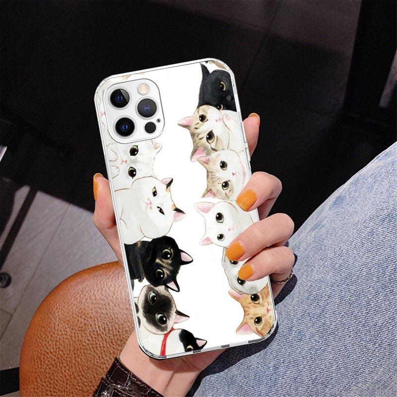 Cartoon Cute Cats Background Phnoe Case for Iphone 17 Air 16 16E 11 12 13 Mini 14 Plus 15 Pro Max 7 8 + SE 2020 Phone Cover Coqu