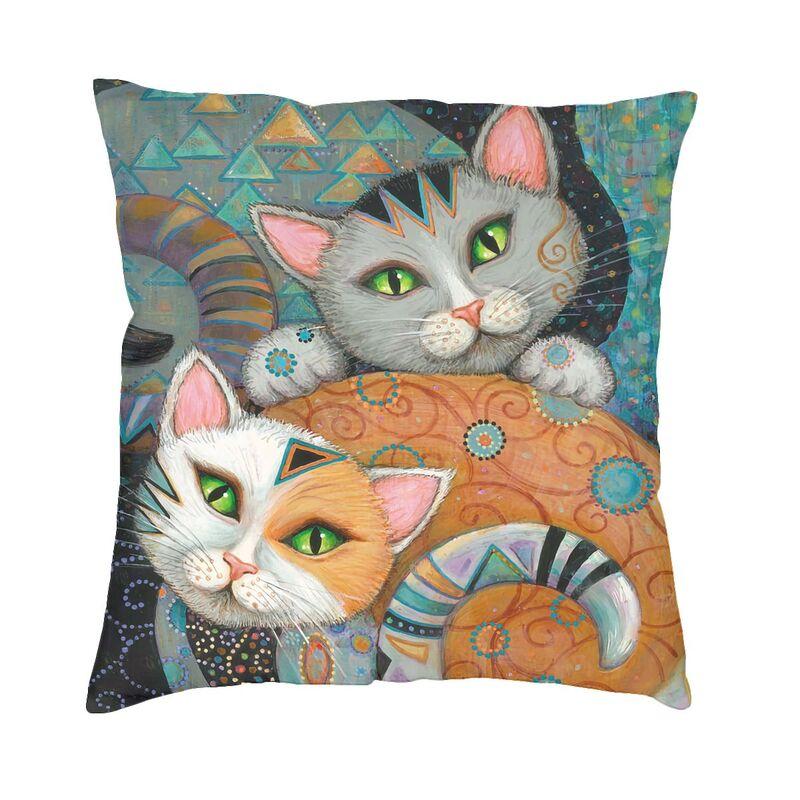 Federa Cuscino Gatto Pittura ad Olio Arte Gustav Klimt Motivo Oro Morbida Lusso Cuscino Decorazione Soggiorno