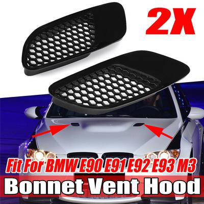2x glänzend schwarze Haubenentlüftungs-Lufteinlassschaufelabdeckung für BMW E90 E91 E92 E93 M3-Stil