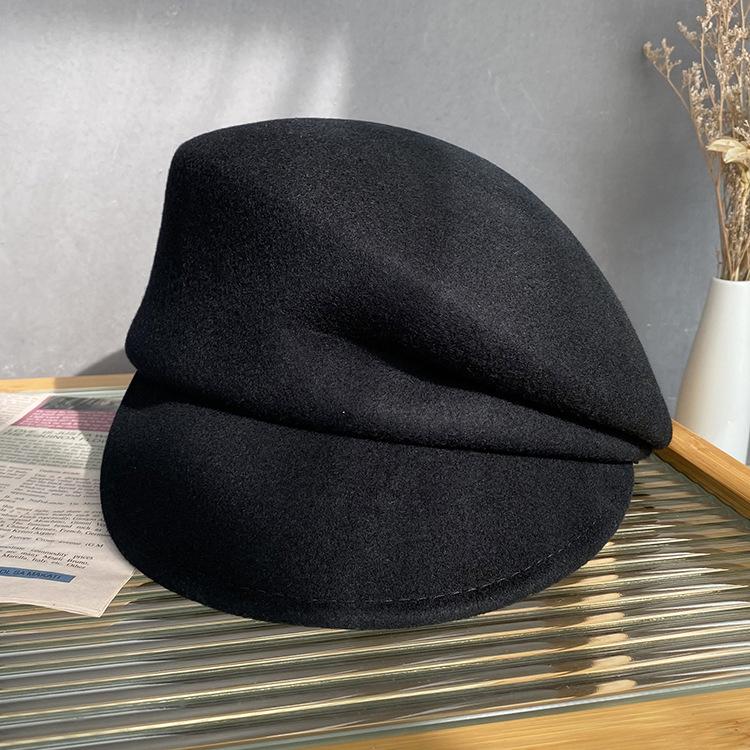 Octagonal Hat Short-brimmed Knight Equestrian Hat Wool Women's Autumn and Winter Felt Beret Solid Color Versatile Cap