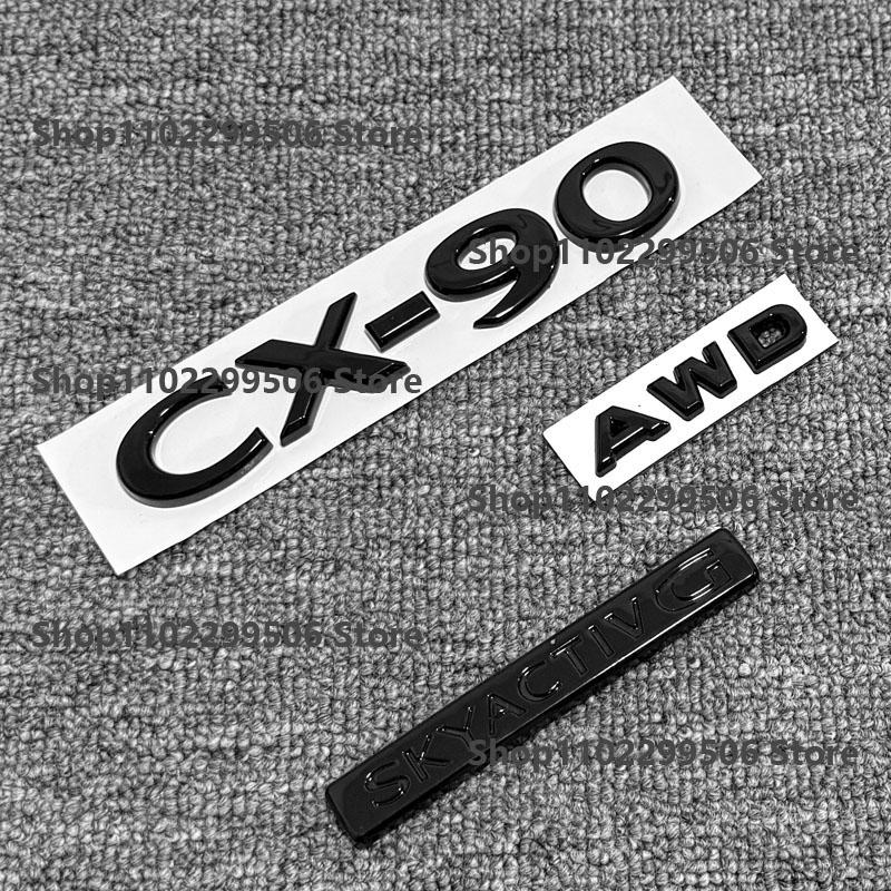 CX-90 Glossy Black ABS Car Front Grille Eemblem Rear Trunk Badge Sticker SKYACTIV G AWD For Mazda CX90 Logo Accessories