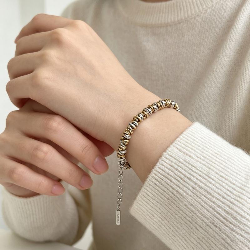 Retro Chain Bracelet in Stainless Steel with Lobster Clasp, Rounded Bead Links and Casual Daily Wear Looks for Styling