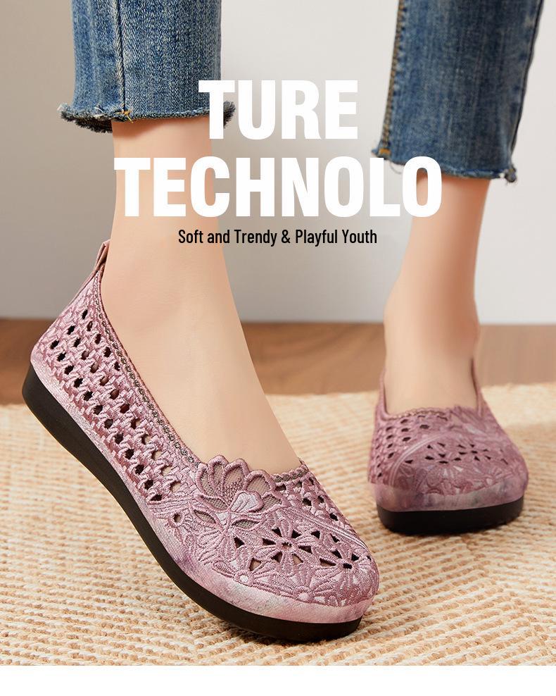 Women's Summer Embroidered Slip-On Shoes - Soft Sole, Breathable, Comfortable, Shallow Cut.