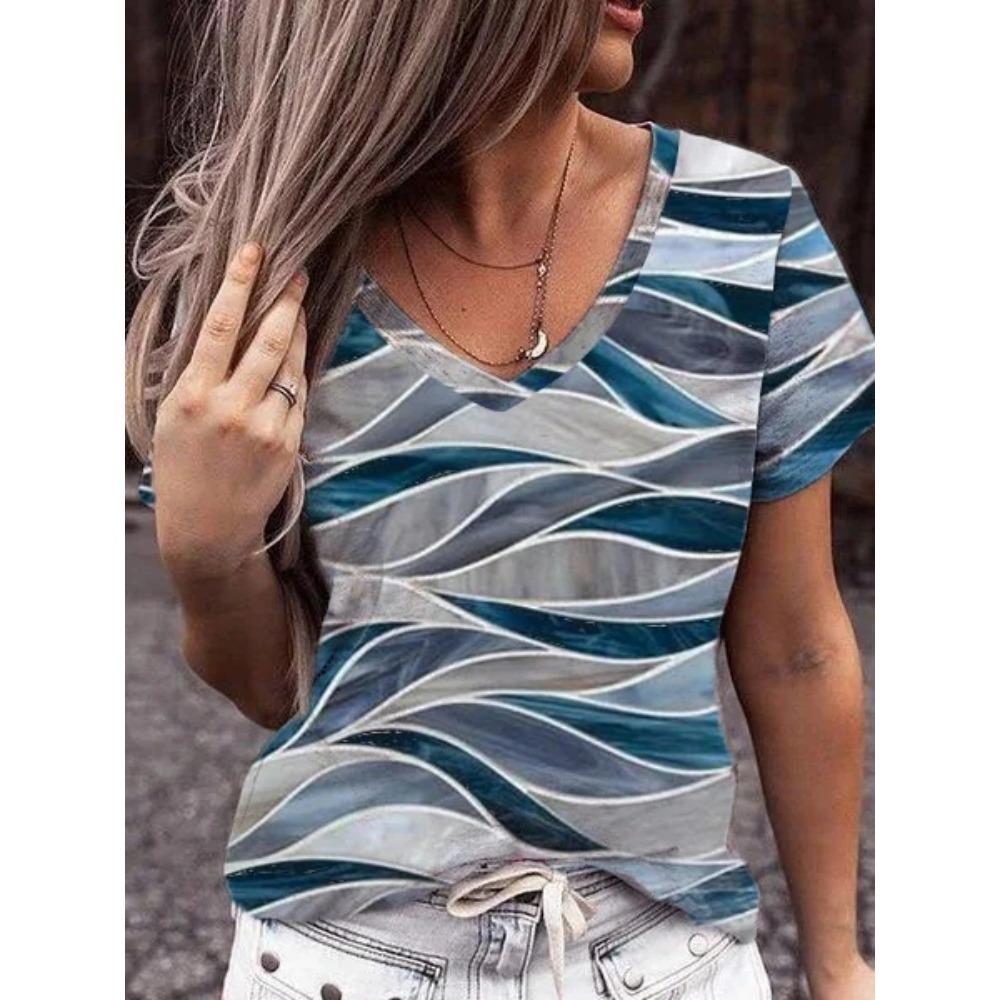 Modna koszulka damska druk 3d dekolt w serek topy z krótkim rękawem Tees letnie ubrania Y2k 2023 nowa odzież damska duży rozmiar T Shirt